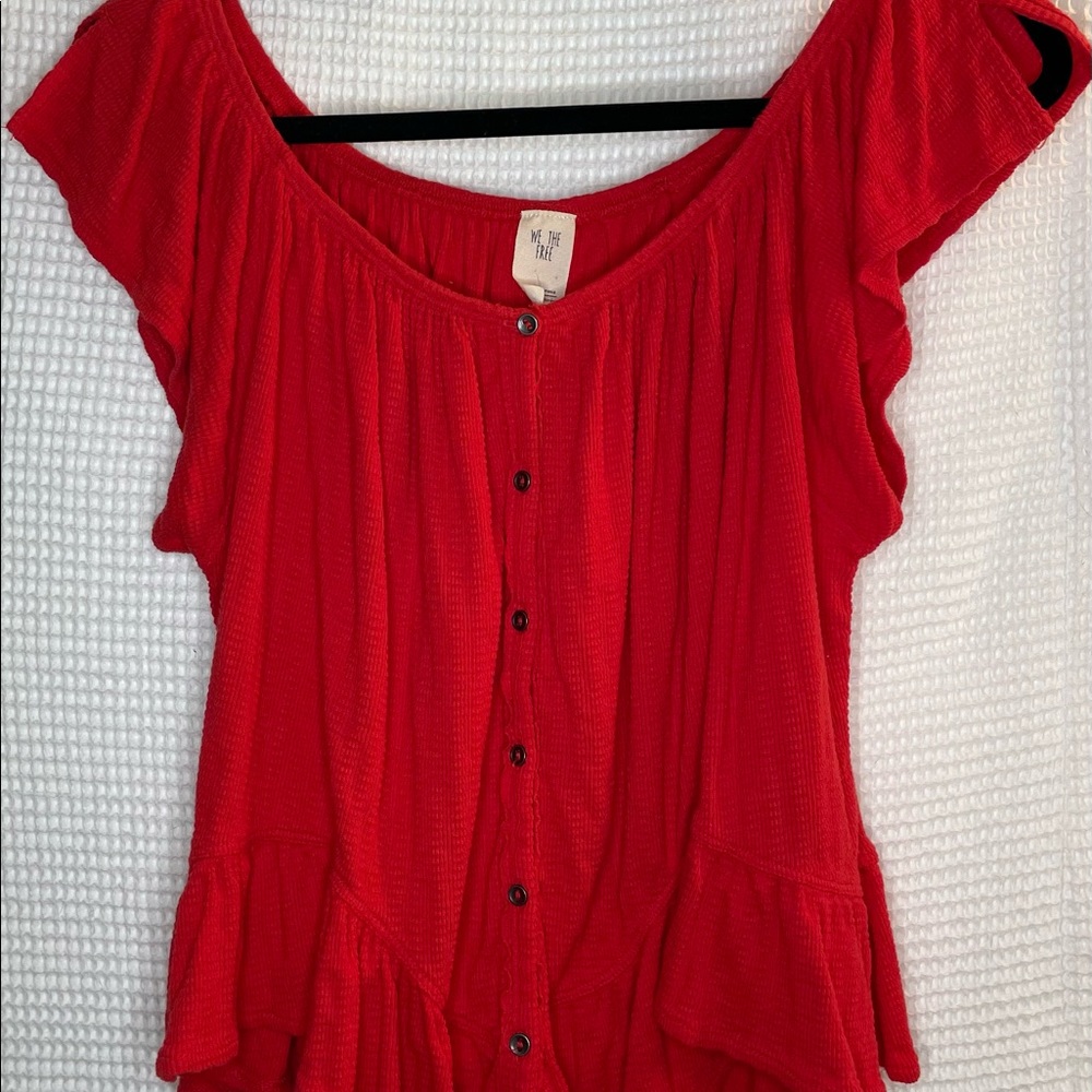 Free people red ruffle top